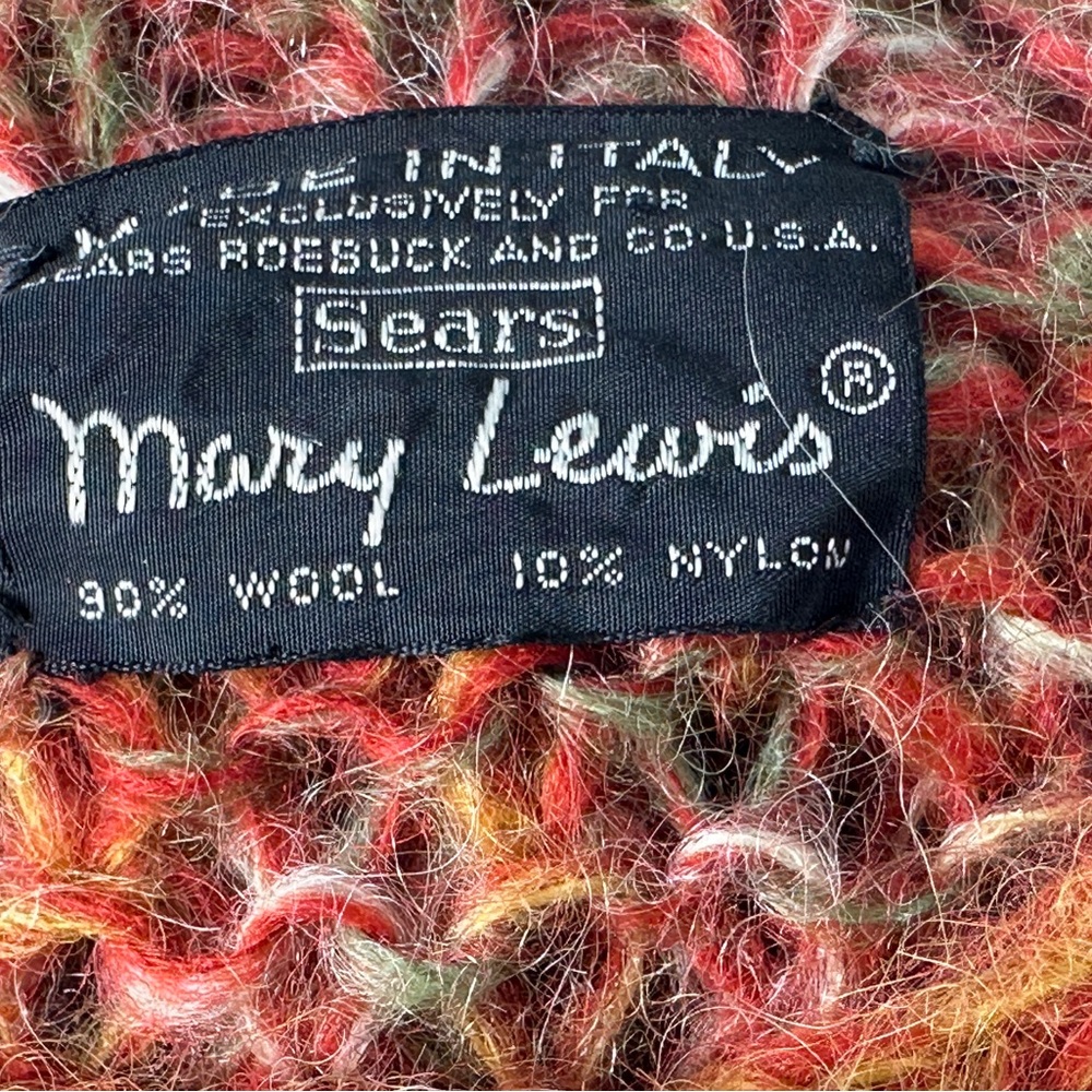 VTG 60s Sears Mary Lewis Cardigan Sweater Orange Green Space dye Wood Buttons M - Picture 8 of 9